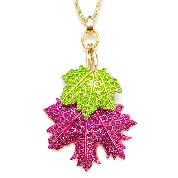 Purple & Green Maple Fall LEAVES Pendant Necklace - Picture 1 of 2